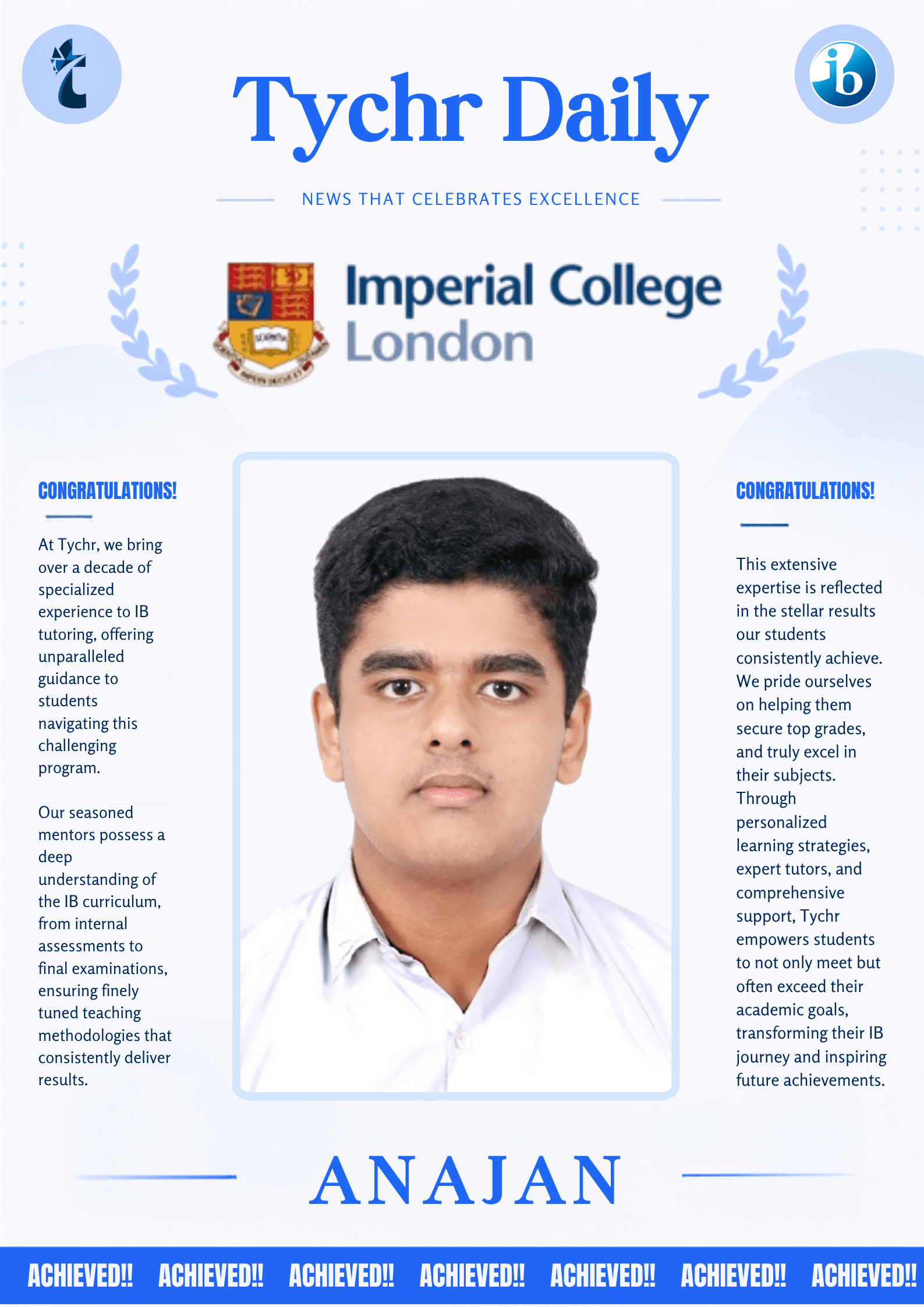 Student placed in a top university