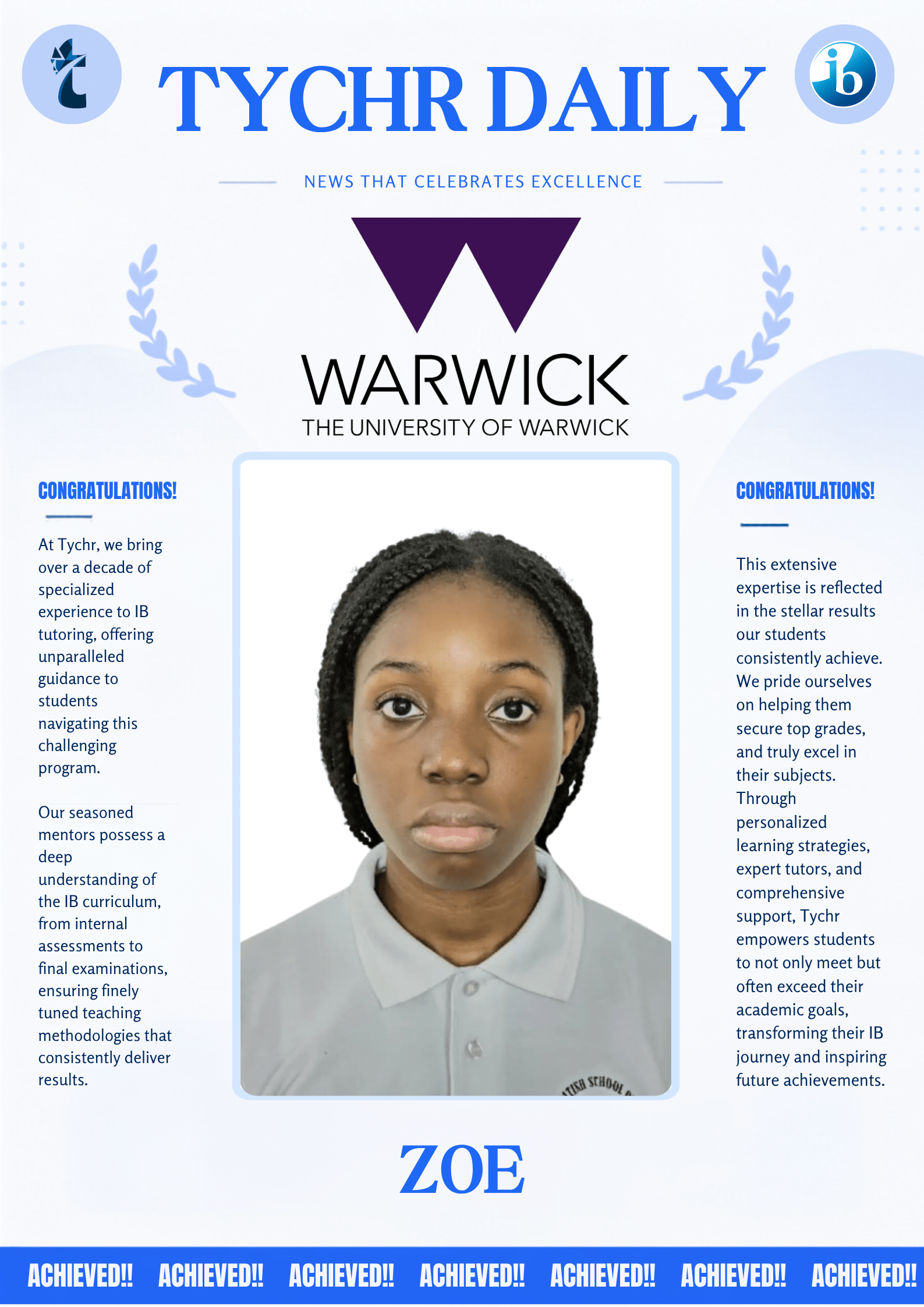 Student placed in a top university
